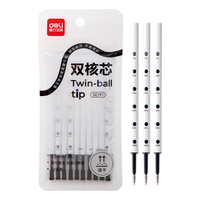 得力 白色油管按动中性笔替芯 0.5mm双球珠ST笔头 速干刷题笔学生水笔替芯 黑色10支