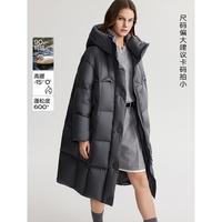 ELLE 中长款女式大衣冬季款都市休闲简约保暖大码宽松连帽羽绒服女