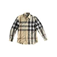 BURBERRY 【棉质经典格纹】男式弧形衣摆尖领单排扣休闲长袖衬衫