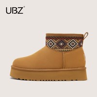 UBZ 2025年感恩回馈女鞋冬季雪地靴女加绒保暖棉鞋短靴子清仓 UFR463689GW茶栗棕 35
