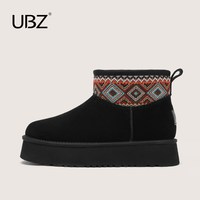 UBZ 2025年感恩回馈女鞋冬季雪地靴女加绒保暖棉鞋短靴子清仓 UFR463689GW自然黑 37