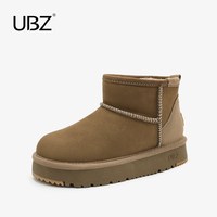 UBZ 2025年感恩回馈女鞋冬季雪地靴女加绒保暖棉鞋短靴子清仓 UFP561642GW深卡其 35