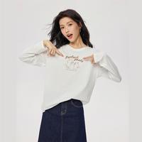 佐丹奴 2025年秋冬元气萌宠主题猫咪印花纯棉T圆领针织长袖T恤女款