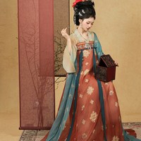 素羽华裳 原创汉服 唐制复原风齐胸衫裙 妃红套装