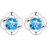 天然蓝色宝石999纯银四叶草耳钉女轻奢气质大气百搭耳饰耳环女士