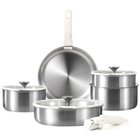 卡罗特（CaROTE）不锈钢锅可拆卸手柄锅厨具煎炒煮平底锅不粘锅无涂层厨房锅具套装三件套全套家用 【煎炒涮煮】26煎炒+26煎+20奶 6