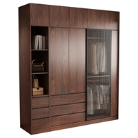 慕澜实木推拉门衣柜家用卧室中古风胡桃色组合到顶小户型成品衣橱 QTYG-40边柜40*60*200CM