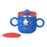 葆氏儿童水杯学饮316不锈钢内胆刻度双耳加厚防摔牛奶杯280ml卡通蓝 【316不锈钢】 280ml 卡通蓝