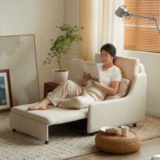 美型美酷 BYSAFABED 伸缩沙发床 85宽 米白色 可拆洗布套