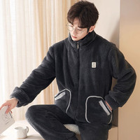 雅鹿睡衣男秋冬加厚加绒法兰绒套装珊瑚绒家居服开衫拉链大码保暖冬装 NSYDU-TS107奇妙星球-深灰 L 【90-120斤)】