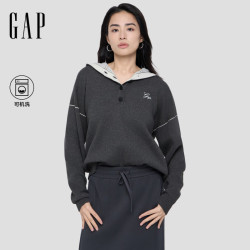 Gap 女装logo纽扣半开襟宽松连帽针织衫 793653