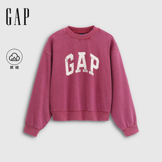 GAP女装2025秋季印花logo宽松蝙蝠袖抓绒圆领卫衣上衣792502 玫红色 M (165/88A)亚洲尺码