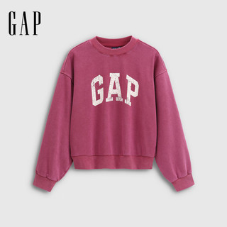 GAP女装2025秋季印花logo宽松蝙蝠袖抓绒圆领卫衣上衣792502 玫红色 M (165/88A)亚洲尺码