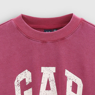 GAP女装2025秋季印花logo宽松蝙蝠袖抓绒圆领卫衣上衣792502 玫红色 M (165/88A)亚洲尺码
