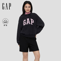 GAP女装2025秋季印花logo宽松蝙蝠袖抓绒圆领卫衣上衣792502 黑色 S (160/84A)亚洲尺码