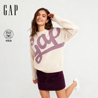 盖璞(GAP)男女装2025秋季提花logo圆领针织衫宽松内搭上衣792255 米色 XS (165/84A) 亚洲尺码