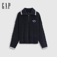 盖璞(GAP)女装2025秋季新款logo刺绣宽松雪尼尔半开襟针织衫上衣793680