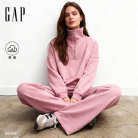 盖璞(GAP)女装2025秋季运动微宽松半拉链抓绒立领卫衣美版800447 粉色 S 美码 M亚洲码165/88A