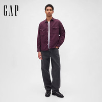Gap 男装2025秋季工装水洗斜纹棉宽松长袖衬衫上衣美版804796 深紫色 XS 美码S亚洲码175/88A