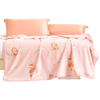 富安娜（FUANNA）儿童 柔软法兰绒毯午睡毯空调毯 可水洗单双人毯被180*200cm 粉色 草莓兔（180*200cm）