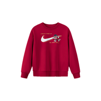 NIKE3BRAND 耐克男女童加绒红色拜年服卫衣卡通图案儿童保暖亲肤上衣 学院红 140 /68【身高128-140cm】