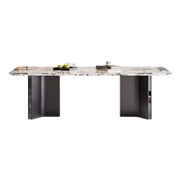 拟度天然奢石餐桌高端意式雪山飞狐小户型长方形高级感吃饭餐桌椅组合