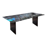 海代进口蓝翡翠奢石长方形餐桌意式轻奢极简高端别墅定制现代简约家用