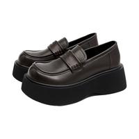 西遇松糕乐福鞋女2025春季一脚蹬JK鞋子配裙子黑色厚底小皮鞋 棕色 37