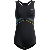 速比涛（Speedo）黑标Hero6.0系列鲨鱼皮极光线雕平角连体泳衣女竞速训练高弹修身 黑色/蓝色