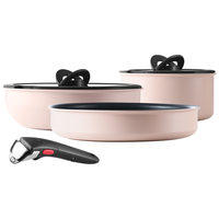 特福(Tefal)锅具套装不粘锅煎炒锅煎锅汤锅家用炒菜锅可拆卸厨具燃气磁炉通用 艺术家可拆卸(奶茶白) 6件套