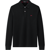 七匹狼长袖T恤男士【固色耐洗】纯棉小狼标翻领商务休闲POLO上衣服男 180/96A/XXL 001(黑色)