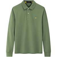 七匹狼长袖T恤男士【固色耐洗】纯棉小狼标翻领商务休闲POLO上衣服男 180/96A/XXL 206(豆绿)