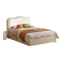 顾家家居【云朵床】奶油风牛皮卧室双人床儿童床灯带设计云朵皮床8582 高脚款1.5*2.0+床垫+床头柜*1