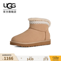 UGG 秋季女士舒适时尚平底纯色圆头保暖休闲雪地靴短靴1174496 SAN | 沙色 36