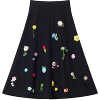 ERDOS 26早春毛绒混纺立体手钩花朵装饰针织伞裙女半身裙 黑 S 160/64A