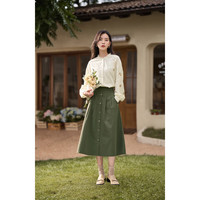 茵曼（INMAN）衬衣女士2026年春夏女装感洋气立领绣花边新疆棉衬衫 浅杏色 M