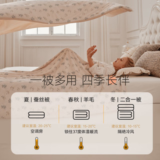 英氏（YEEHOO）儿童蚕丝被子母二合一春秋被子澳洲羊毛被保暖四季通用被芯 天鹅花语（