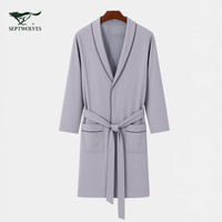 七匹狼 睡袍男纯棉男士居家舒适长款浴袍全棉男式浴衣睡衣 灰色 XL