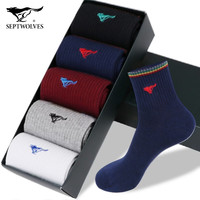 七匹狼 袜子男纯棉秋冬季休闲男袜中高筒袜子时尚男袜吸汗透气棉袜 纯棉厚款运动男袜 混色 5双