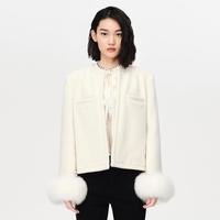 DAZZLE 地素春秋千金风短款毛袖装饰纯羊毛呢外套大衣女