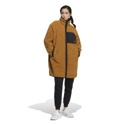 adidas NEO 时尚百搭女子棉服保暖外套立领双面穿仿羊羔绒中长款