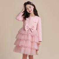 富罗迷 女童小香风连衣裙冬季保暖加绒亮片公主裙网纱连衣裙拜年服