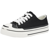 热风男鞋春季新款男士厚底帆布鞋小众百搭休闲板鞋男款鞋子 01黑色