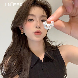 Lnieer银色圈圈碎银子耳环女2025新款爆款高级感素圈耳圈小众设计耳钉 银色碎银子耳环