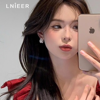 Lnieer银色圈圈碎银子耳环女2025新款爆款高级感素圈耳圈小众设计耳钉 银色碎银子耳环
