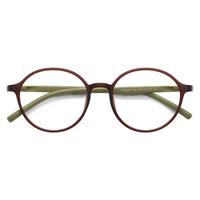 潮库复古TR小框近视眼镜女可配高度数防蓝光小脸椭圆框素颜镜架 38065 深棕绿腿 配1.74防蓝光镜片（0-1000度）