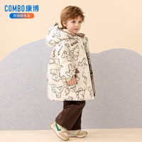 sosomei/秀秀美 加厚连帽中长款 儿童羽绒服 米灰色 130