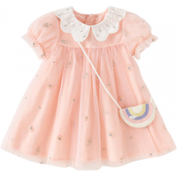 戴维贝拉(DAVE&BELLA)儿童连衣裙女童网纱裙幼儿宝宝裙子小童公主裙2024夏装童裙 粉色 110cm(身高100-110cm)