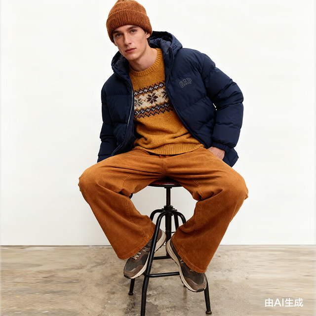 今日必买：Gap 男女同款 80%绒 ogo宽松短款连帽泡芙羽绒服 791896