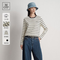 Marc O'Polo/MOP 2026春季撞色条纹logo长袖纯棉t恤女士 白黑条S01 L